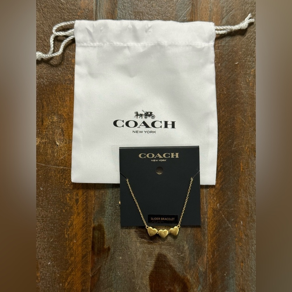 Coach Gold Tone Triple Heart Slider Bracelet NWT